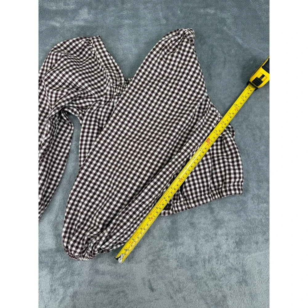 Cottagecore Boho Prairie Madewell Gingham Crop Top Square Neck Puff Sleeve XXS